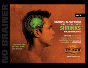 Vape flyer about the dangers of irreversible brain damage from nicotine in vape