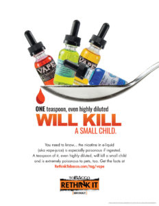 Vape flyer about the harmful effects of ingesting vape juice