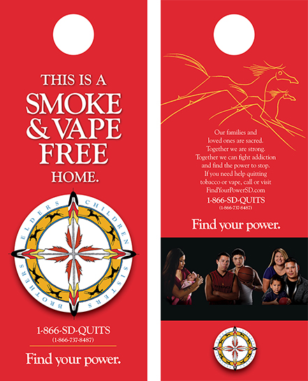 front and back of the Find Your Power door hanger that says "This is a smoke and vape free home."